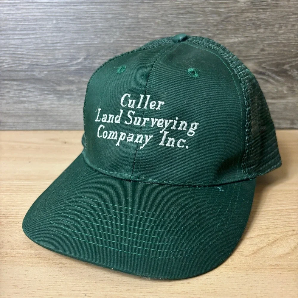 Vintage Culler Land Surveying Company Hat Cap Snap Back Green Adjustable‎